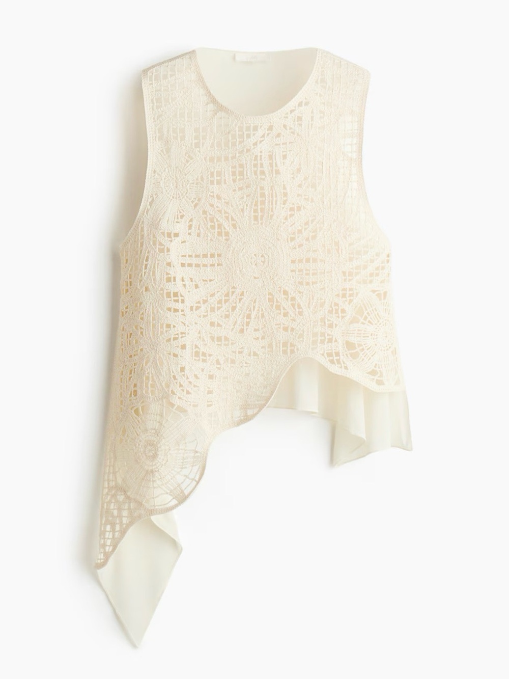 H&M Cream Crochet Lace Asymmetric Hem Sleeveless Top